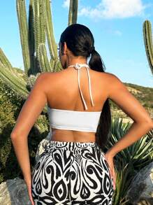 SHEIN SXY Halter Metal Ring Cutout Women Crop Top Summer Holiday Beach Casual Fairy Flowy Sexy Boho Birthday Bachelorette Party Women Outfit Rainbow Stripes