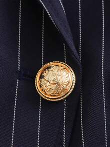 Women's Pinstripe Double Breasted Suit Jacket - Navy Blue - View 7