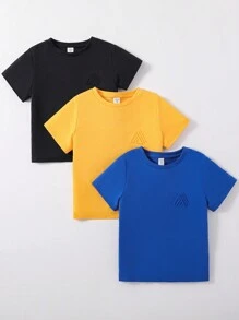 SHEIN Young Boy Joint Sports Geometric Pattern Knitted Short Sleeve T-Shirt With Round Neck