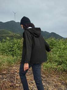 In My Nature Women Solid Color Simple Zipper Outdoor Raincoat - Black - View 2
