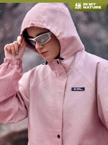 In My Nature Chaquetón Con Capucha Outdoor Softshell, Estampado De Letra Con Cremallera Y Cordones - Rosa - Ver 3