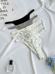 PetitDoll 5-Pack Ditsy Floral And Solid Color Sexy Underwear G-String Set - Multicolor - View 2