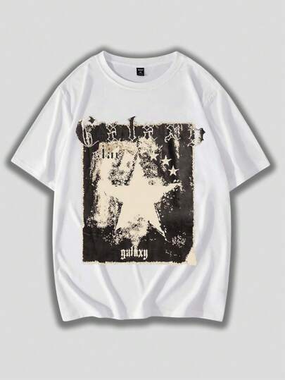 Street Life بلوزة قطنية للرجال بطباعة حرفية وكوكبية، المدرسة