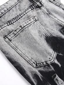 Tween Boy Denim Shorts With Asymmetrical Contrast Color And Ripped Design, Summer - Multicolor - View 6