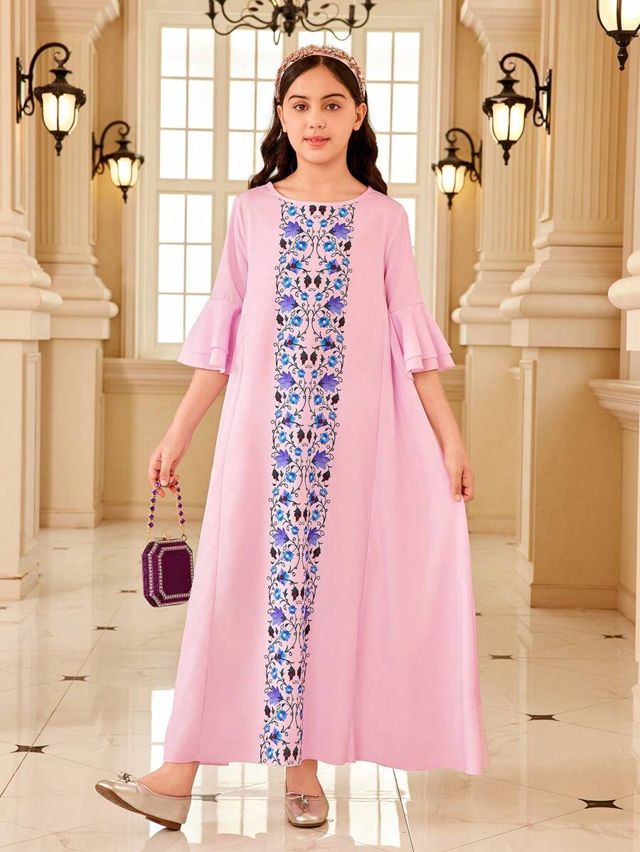 Tween Girls' Floral Print Ruffle Sleeve Dress