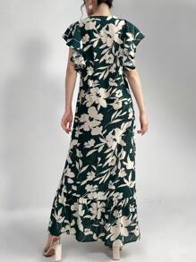 Mulvari Women's Floral Printed Notched Neckline Dress