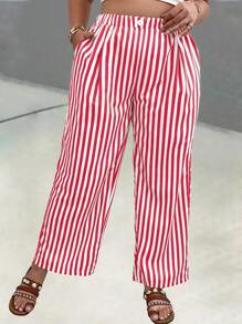 Breezaya Women's Plus Size Striped Wide Leg Pants