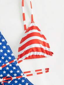 SHEIN Swim 夏季海滩女士连体泳衣，星条旗美国国旗印花，随机印花，7 月 4 日 - 彩色 - 查看 5