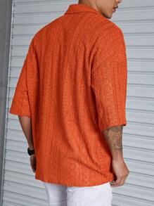 Manfinity Homme Men Summer Casual Casual Hollow Knit Short-Sleeved Shirt