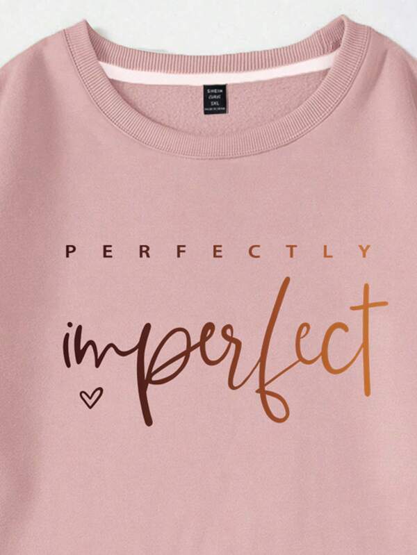Flirla Große Größen Sweatshirt mit Herz- und Buchstaben-Muster für Damen, rundhalsausschnitt, PERFECTLY Imperfekt