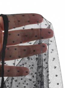 FRIFUL Women Round Neck Short Puff Sleeve Sheer Mesh Top And Black Long Cami Dress Set,Women Two Pieces Sets