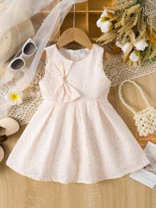 Baby Girl Summer Butterfly Decoration Embossed Sleeveless Dress With Textured Fabric - Multicolor - View 1