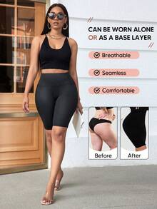 女性時尚簡約黑色PU褲，萬用款 - 黑色 - 查看 2