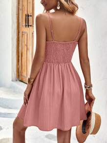 Breezaya Summer Holiday Lace Splicing Waist Cinched Cami Dress