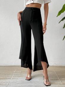 Chiquease Women Solid Color Casual Daily Flared Trousers - Black - View 6