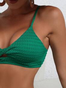 SHEIN Swim 夏季女士纯色细肩带比基尼套装 - 綠色 - 查看 4