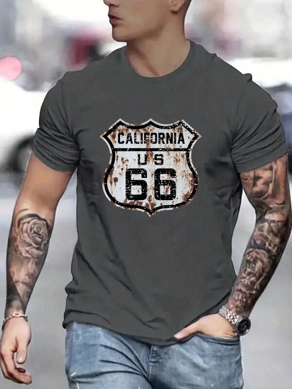 T-shirt casual à manches courtes col rond avec imprimé lettres pour hommes, pour l'été