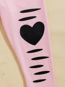 SHEIN Baby Girl 2pcs/Set Love Pattern Printed Bottoms For Casual, Street, Outing In Spring And Summer - Multicolor - View 6