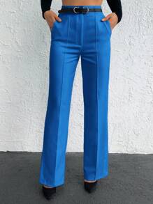 EURMUSE Ladies' Solid Color Split Hem Suit Pants - Royal Blue - View 3