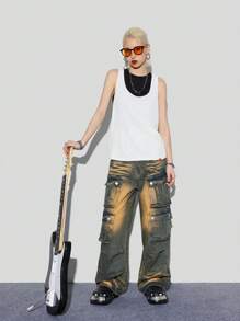 SHEIN EZwear Đúng mốt Khối màu Áo ba lỗ , Mùa Xuân Và Mùa thu Mỗi ngày Mặc - màu đen - Xem 5