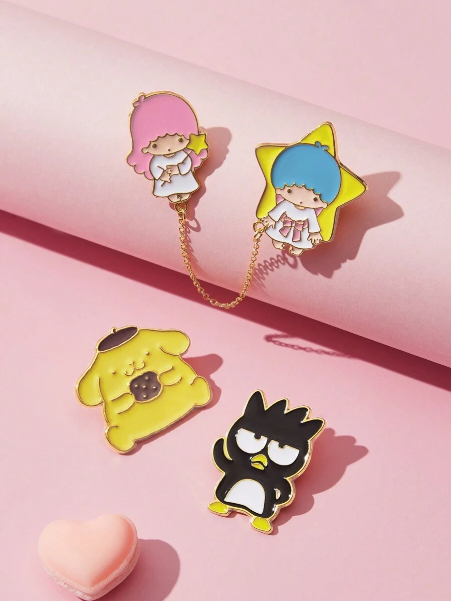 HELLO KITTY AND FRIENDS | SHEIN 4pcs Cartoon Patterned Badge Brooch Set - Multicolor - View 1