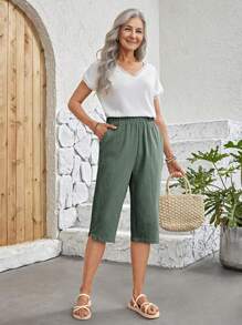 EMERY ROSE Ladies' Elastic Waist Capri Pants - Green - View 4
