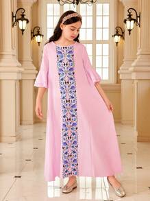 Tween Girls' Floral Print Ruffle Sleeve Dress