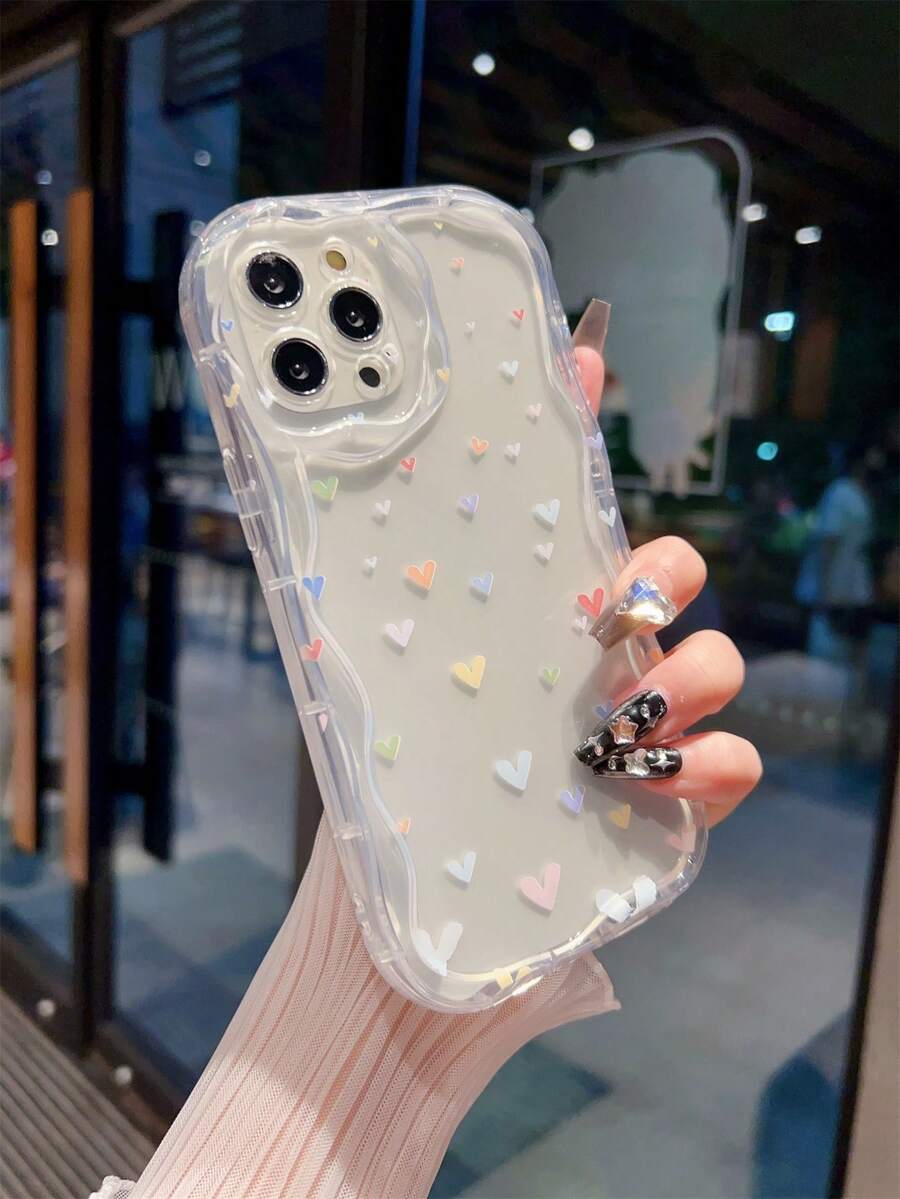1 pieza Funda para móvil de colores Love con corazón & vaca patrón parachoque , unisex compatible con iPhone - transparente - Ver 1