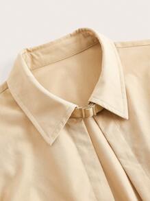 SHEIN Unity Women's Fashionable Hollow Out Long Sleeve Lapel Jacket Fall Cloth For Women - Khaki - View 4