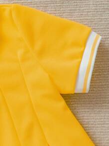 SHEIN Young Girl Color Block Square Neck Short Sleeve Dress For Summer Summer Holiday - Yellow - View 3