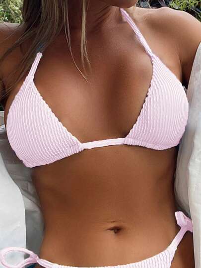 SHEIN Swim Women Summer Beach Stylish Swimwear Halter Neck Bikini Top