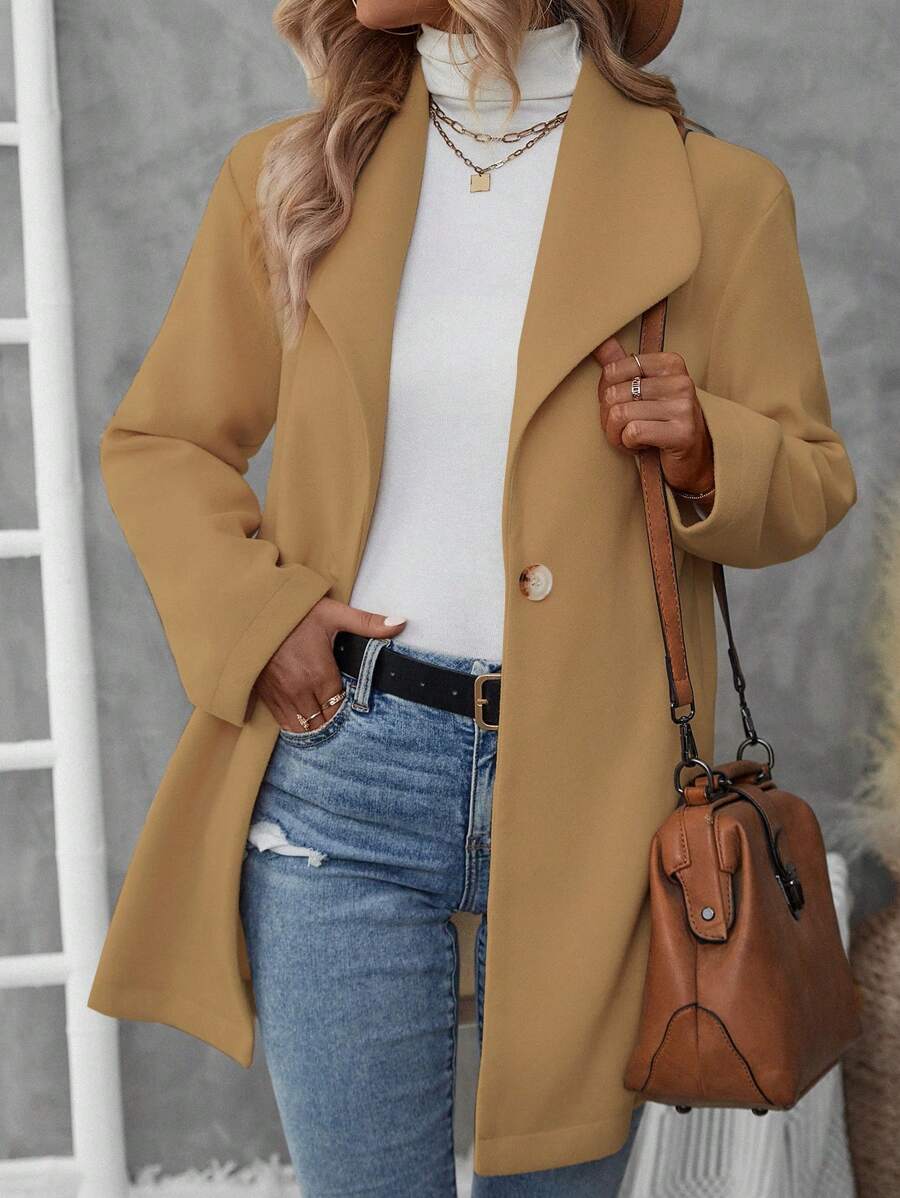 EMERY ROSE Spring And Autumn Large Lapel Casual Single-Breasted KnittedJacket Fall Winter Cloth For Women