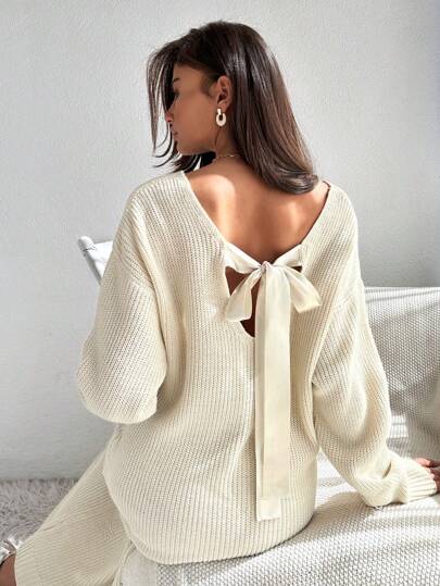 EURMUSE Plus Size Satinbanddetalj På Ryggen Klänning Elegant Söt Enkel Casual Gata