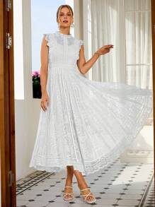 Simplee 女士优雅复古蕾丝A字连衣裙，派对礼服，婚纱，生日礼服，毕业礼服 白色夏季 - 白色 - 查看 5