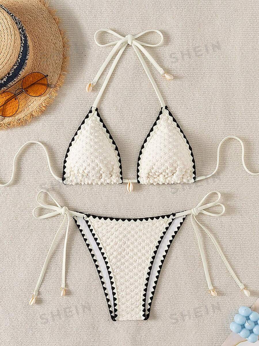 Swim Mod Set de costume de baie de vară pentru plajă pentru femei, sutien la modă și pantaloni de bikini cu cravată, bikini separat