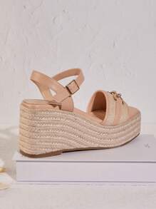 SHUZIA Ladies Metal Chain Decorated Wedge Heel Platform Sandals, Suitable For Daily Wear And Traveling - Beige - View 4