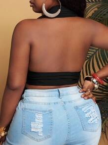 Slaydiva Haut De Soirée À La Mode Pour Femmes De Grande Taille Avec Multiples Options De Port Et Design De Dossier Ouvert - Noir - Voir 2