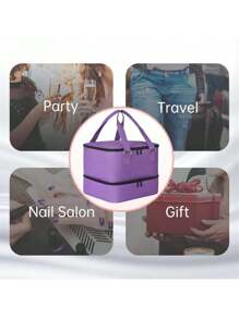 指甲油收納盒可容納42+瓶指甲油和指甲油燈,指甲油收納盒雙層指甲油袋指甲油支架帶堅固把手 - 紫色 - 查看 6