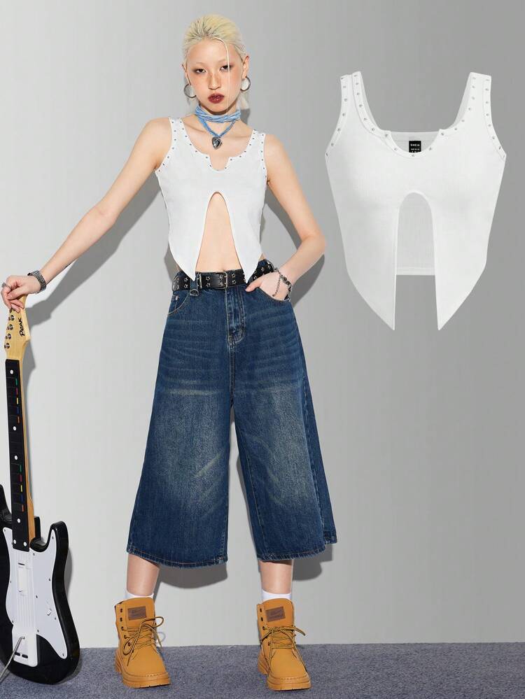 Studded Split Hem Tank Top