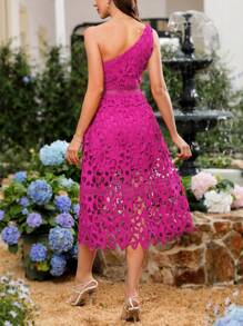 SHEIN Clasi Elegante vestido rosa de encaje para bodas, fiestas, festivales y eventos de noche - Rosa - Ver 2