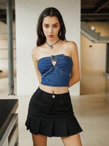 Aveloria Affinna 夏季荷葉邊無肩丹寧短上衣