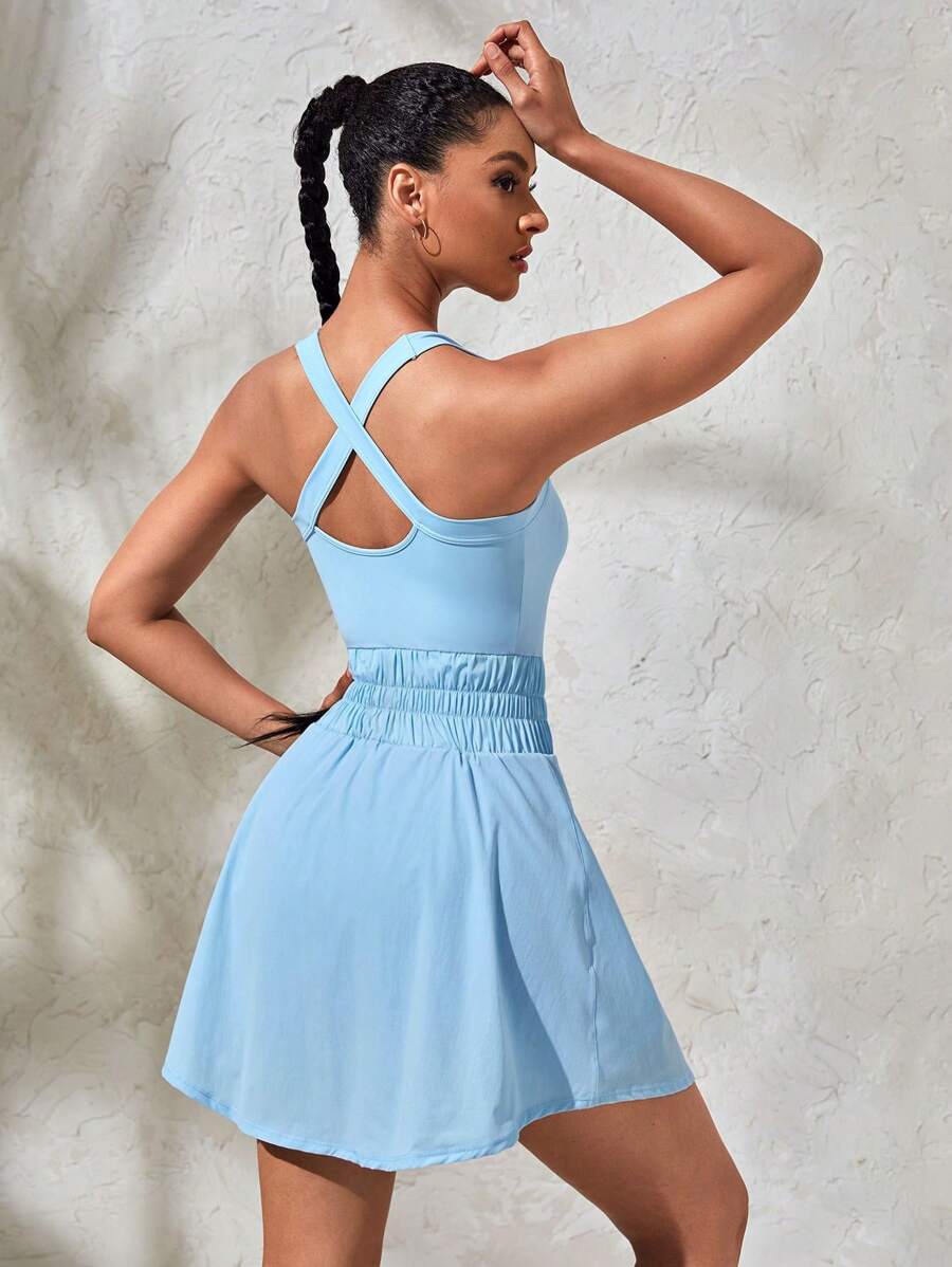 Lifespree Women Solid Color Simple Daily Sports Dress - Baby Blue - View 1