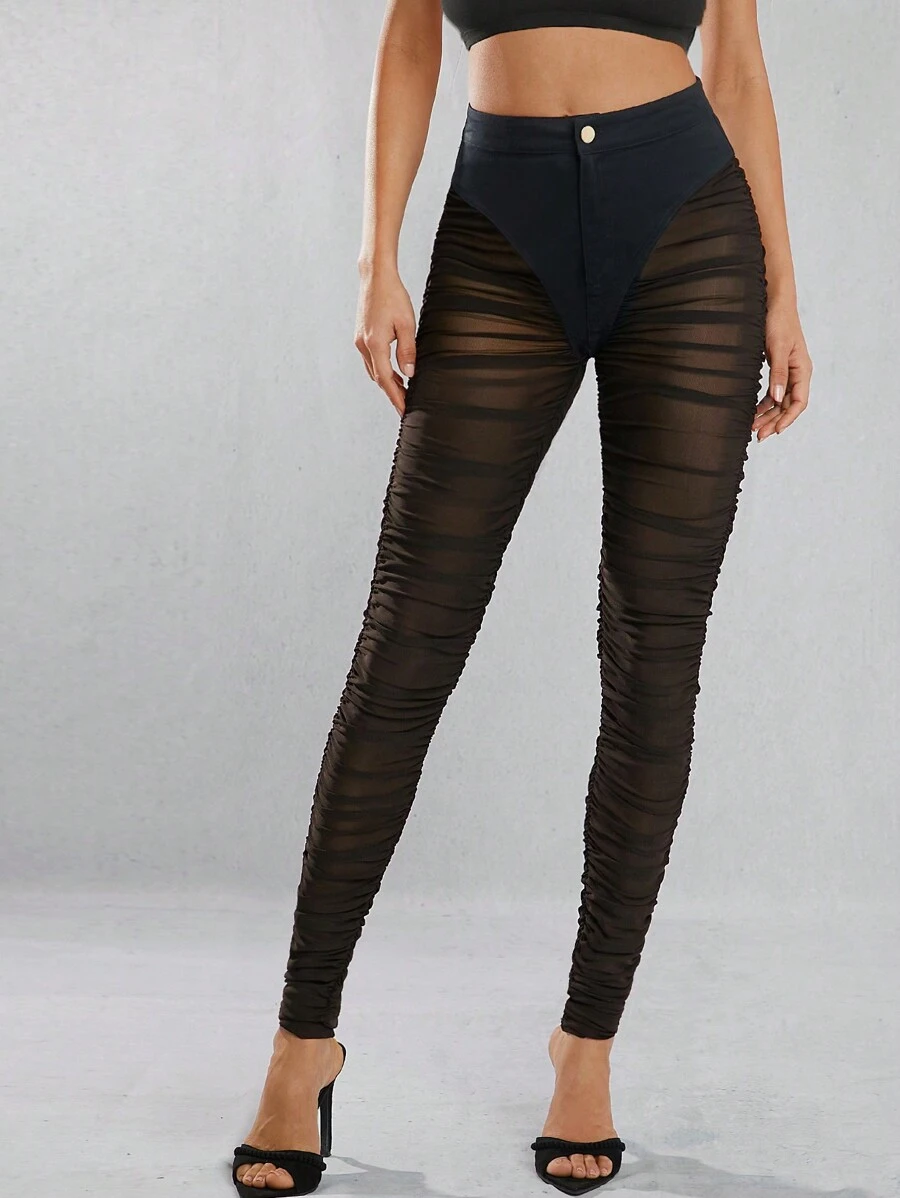 Hauture Women'S Mesh Pleated Palazzo Pants - Black - View 1