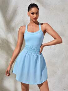 Lifespree Women Solid Color Simple Daily Sports Dress - Baby Blue - View 6