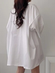 DAZY Áo thun trễ vai oversized nữ in chữ cho mùa hè - trắng - Xem 5