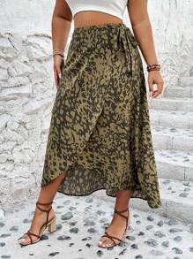 SHEIN Unity Falda de talla grande para mujer con estampado aleatorio y lazo decorativo - Multicolor - Ver 1