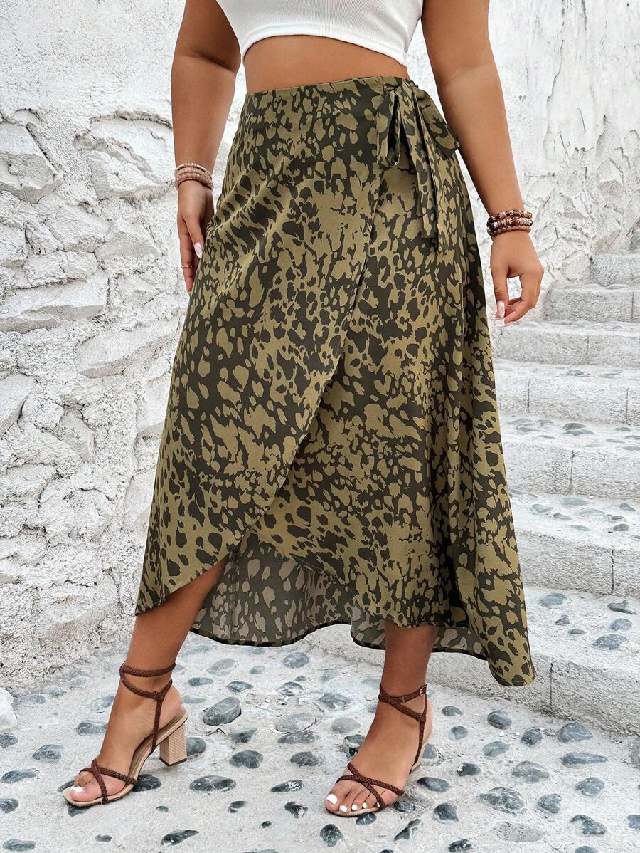 SHEIN Unity Falda de talla grande para mujer con estampado aleatorio y lazo decorativo - Multicolor - Ver 1