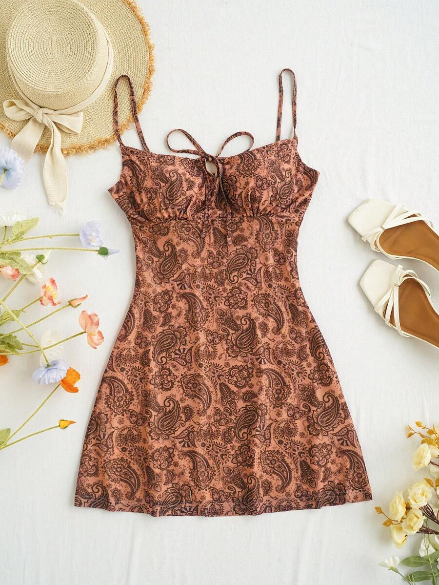 Soleia 女士綁帶腰部印花背心連身裙 - 彩色 - 查看 1