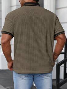 Manfinity Homme Men's Plus Size Striped Short Sleeve Polo Shirt With Patchwork Design - Green - View 2