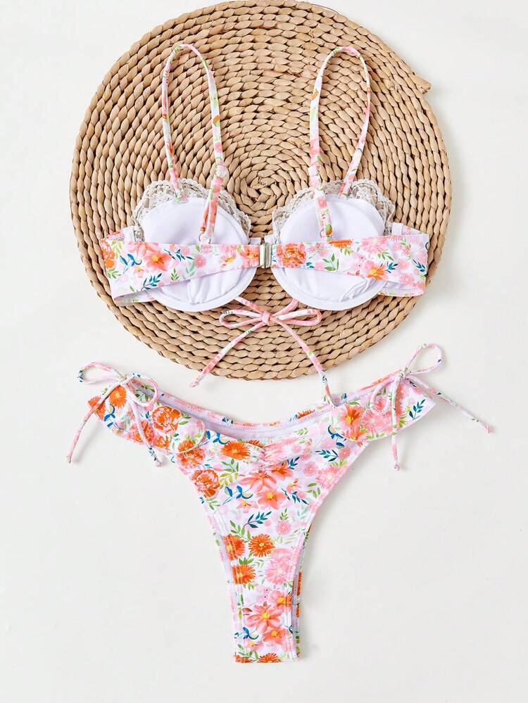 Women Vacation Mini Floral Bikini Set Summer Beach
